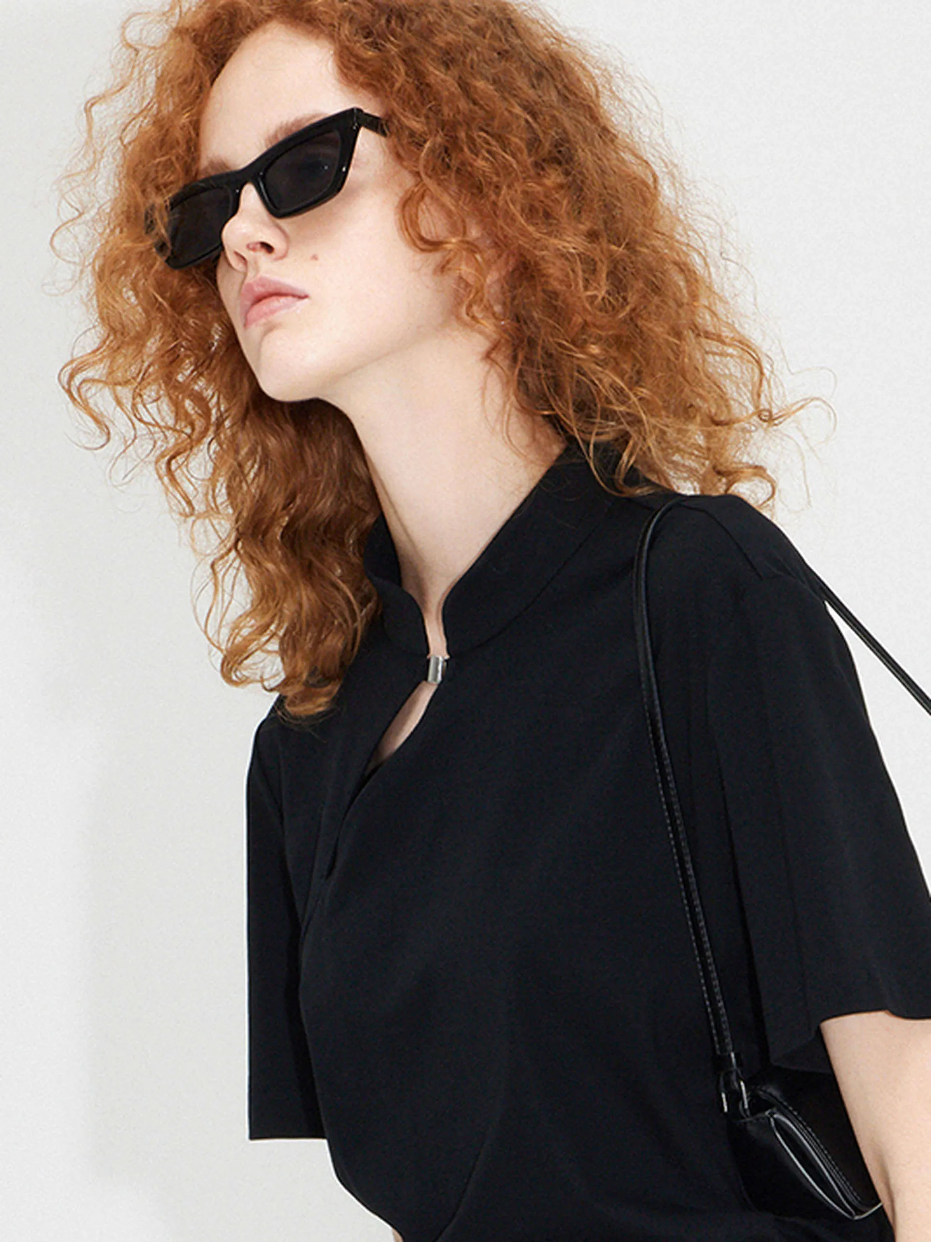 Stand Collar Pleated Dress