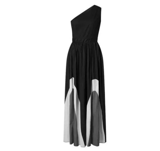 Stitching strapless contrast color long dress