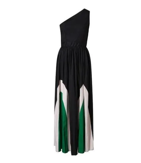 Stitching strapless contrast color long dress
