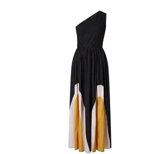 Stitching strapless contrast color long dress
