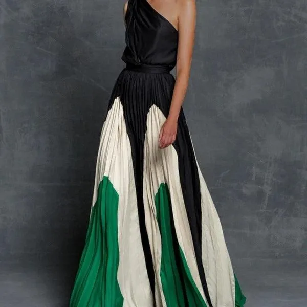 Stitching strapless contrast color long dress