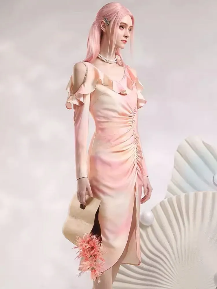 Strapless Split Elegant mid-length dress【s0000006823】