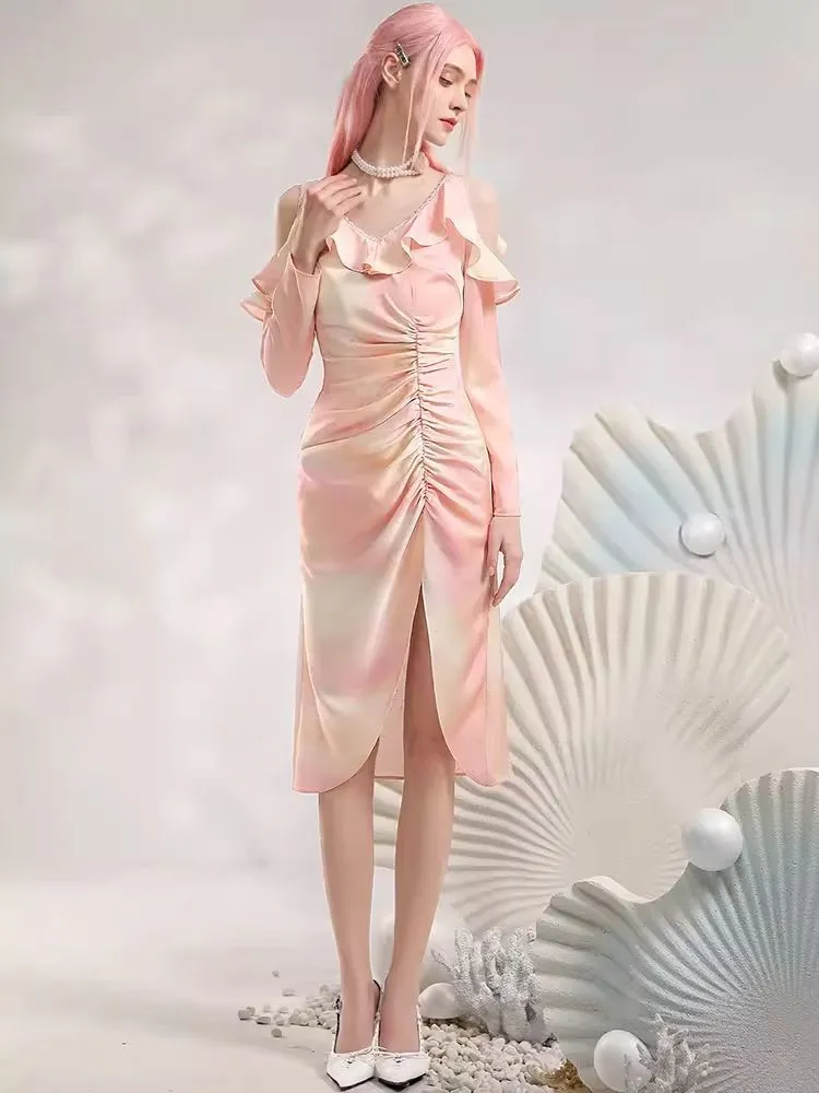 Strapless Split Elegant mid-length dress【s0000006823】