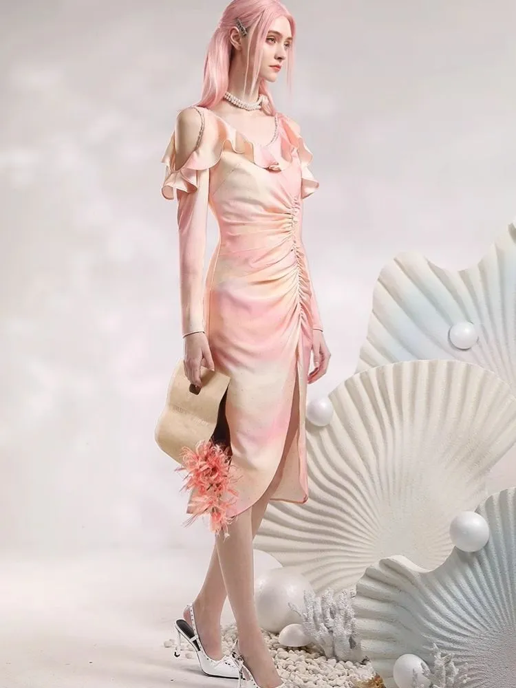 Strapless Split Elegant mid-length dress【s0000006823】