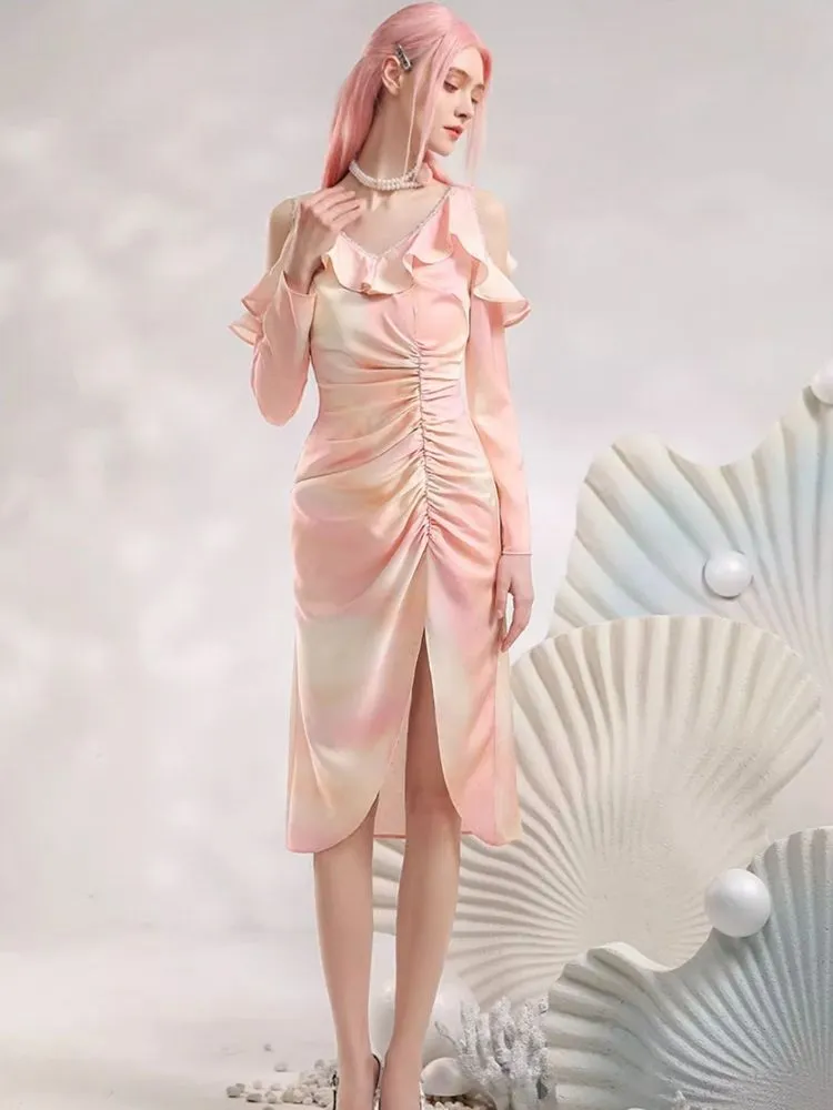 Strapless Split Elegant mid-length dress【s0000006823】