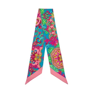 Taormina Art Green and Pink Silk Twilly