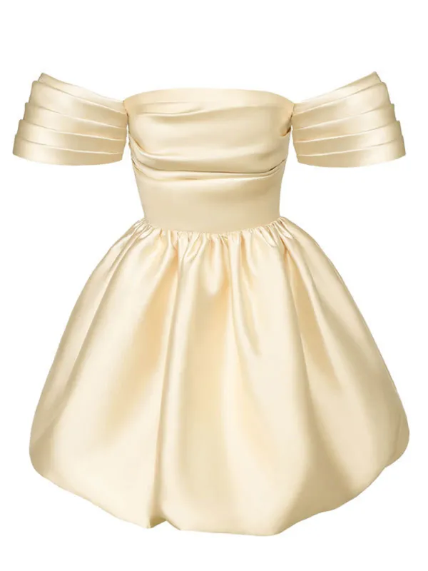 TEEK - Off White Off-Shoulder Princess Tube Puff Sleeve Dress