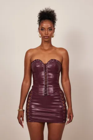 The Lace up trim leather corset-Wine