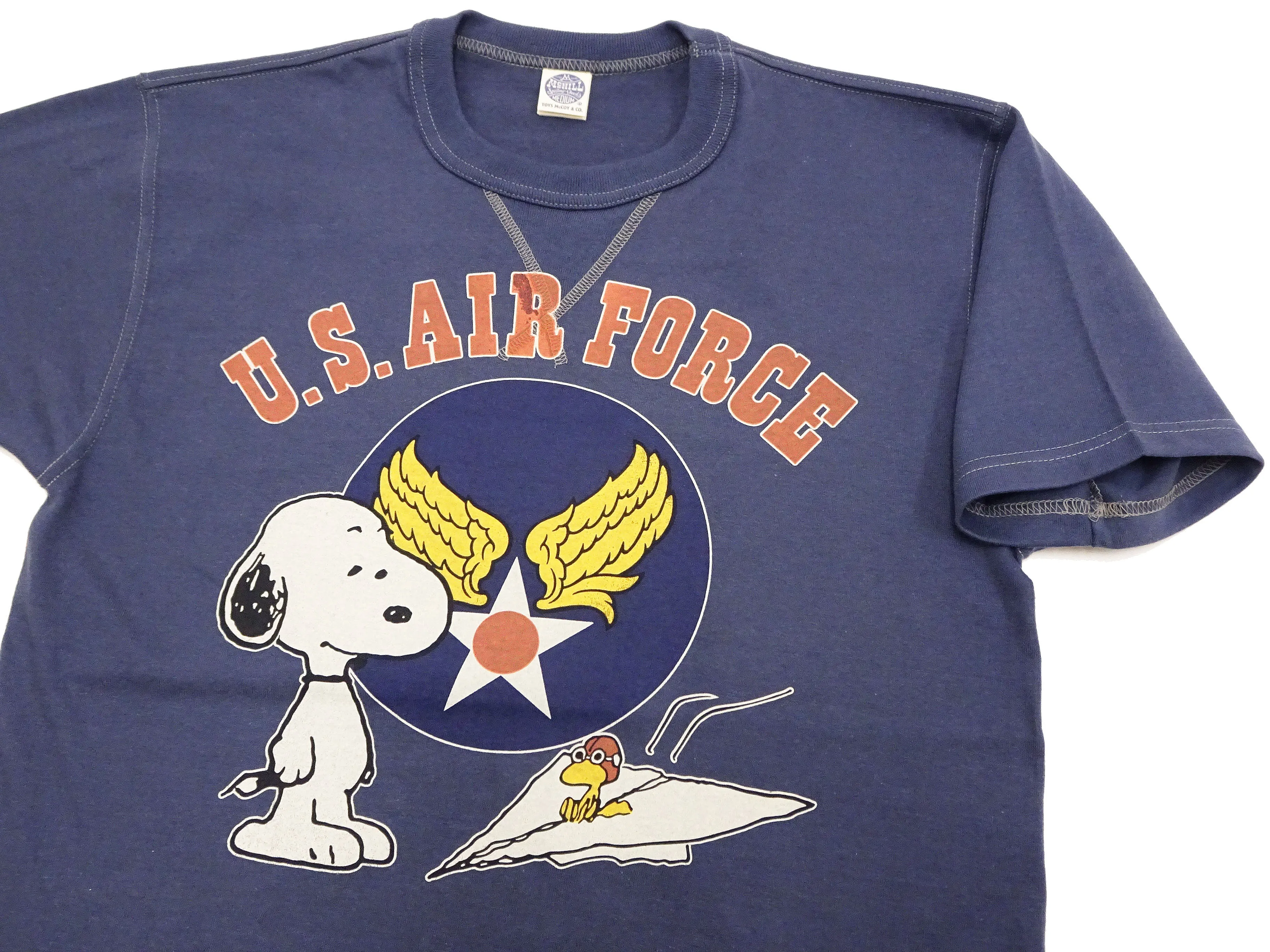 TOYS McCOY T-shirt Men's Snoopy Military Graphic Short Sleeve Loopwheeled Tee TMC2424 120 Faded-Deak-Blue
