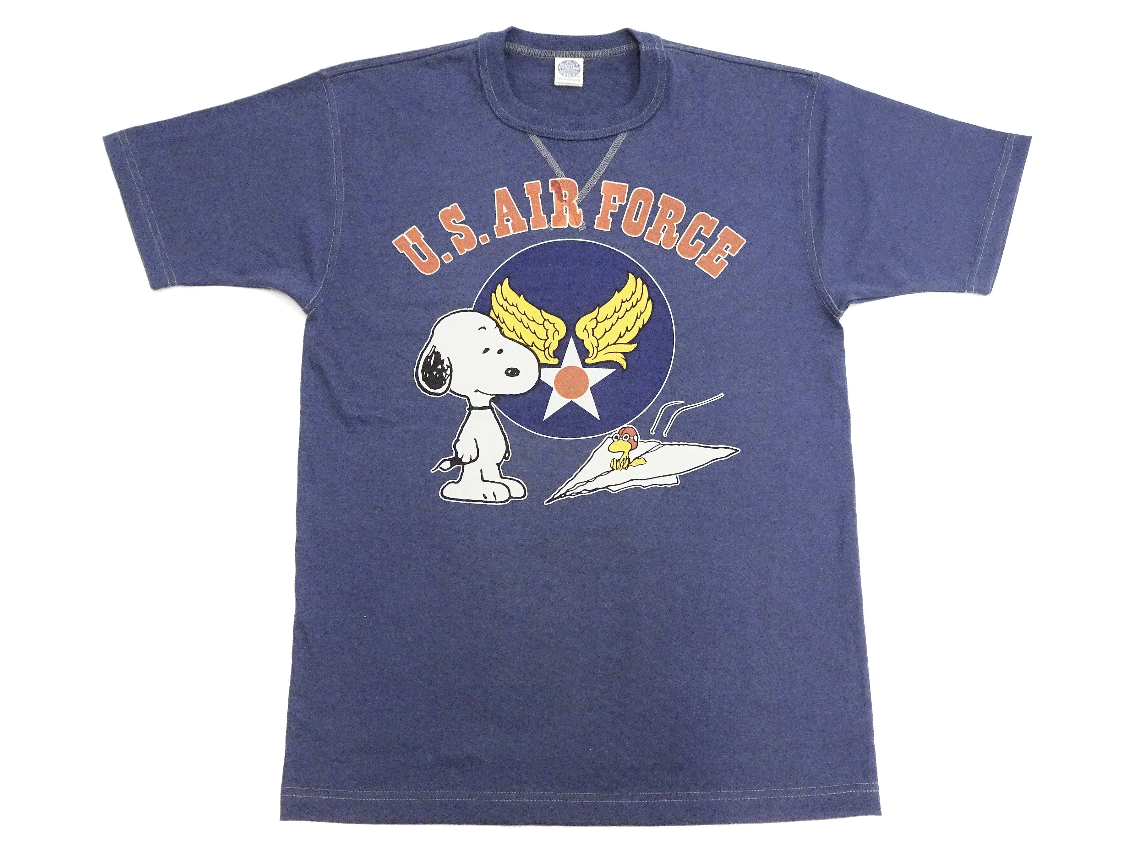 TOYS McCOY T-shirt Men's Snoopy Military Graphic Short Sleeve Loopwheeled Tee TMC2424 120 Faded-Deak-Blue