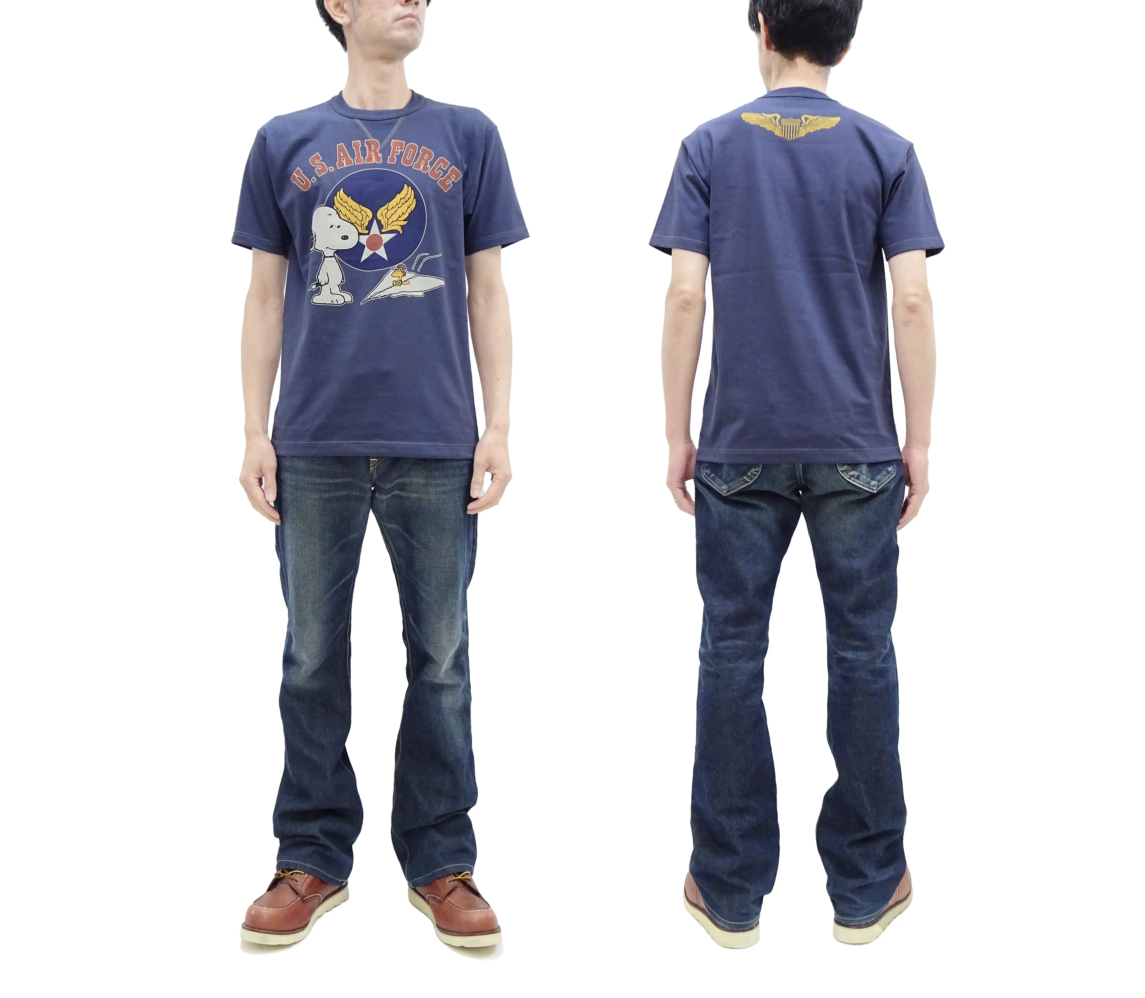 TOYS McCOY T-shirt Men's Snoopy Military Graphic Short Sleeve Loopwheeled Tee TMC2424 120 Faded-Deak-Blue