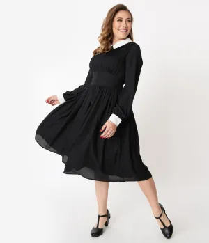 Unique Vintage 1940s Style Black & White Deirdre Shirt Dress