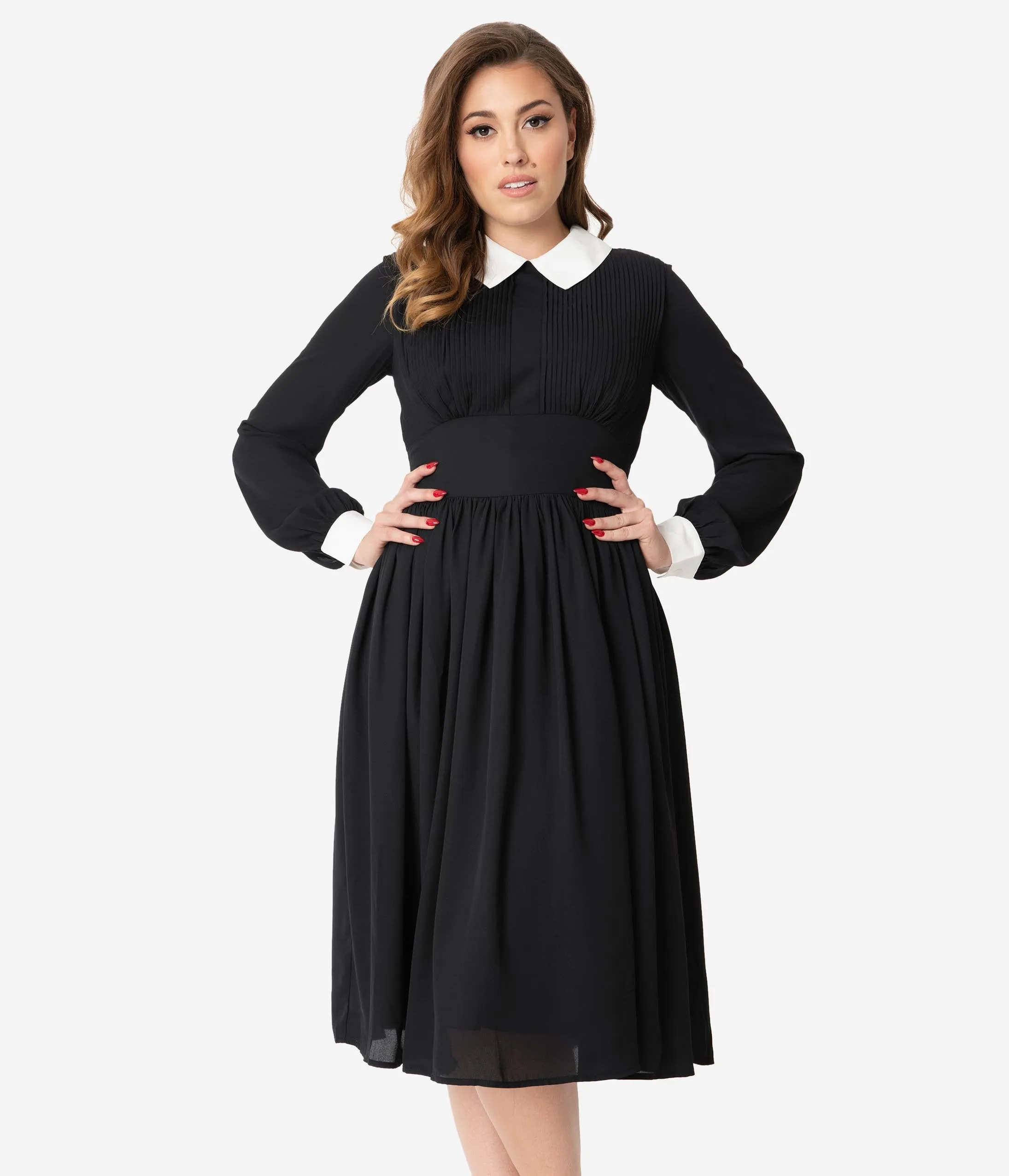 Unique Vintage 1940s Style Black & White Deirdre Shirt Dress