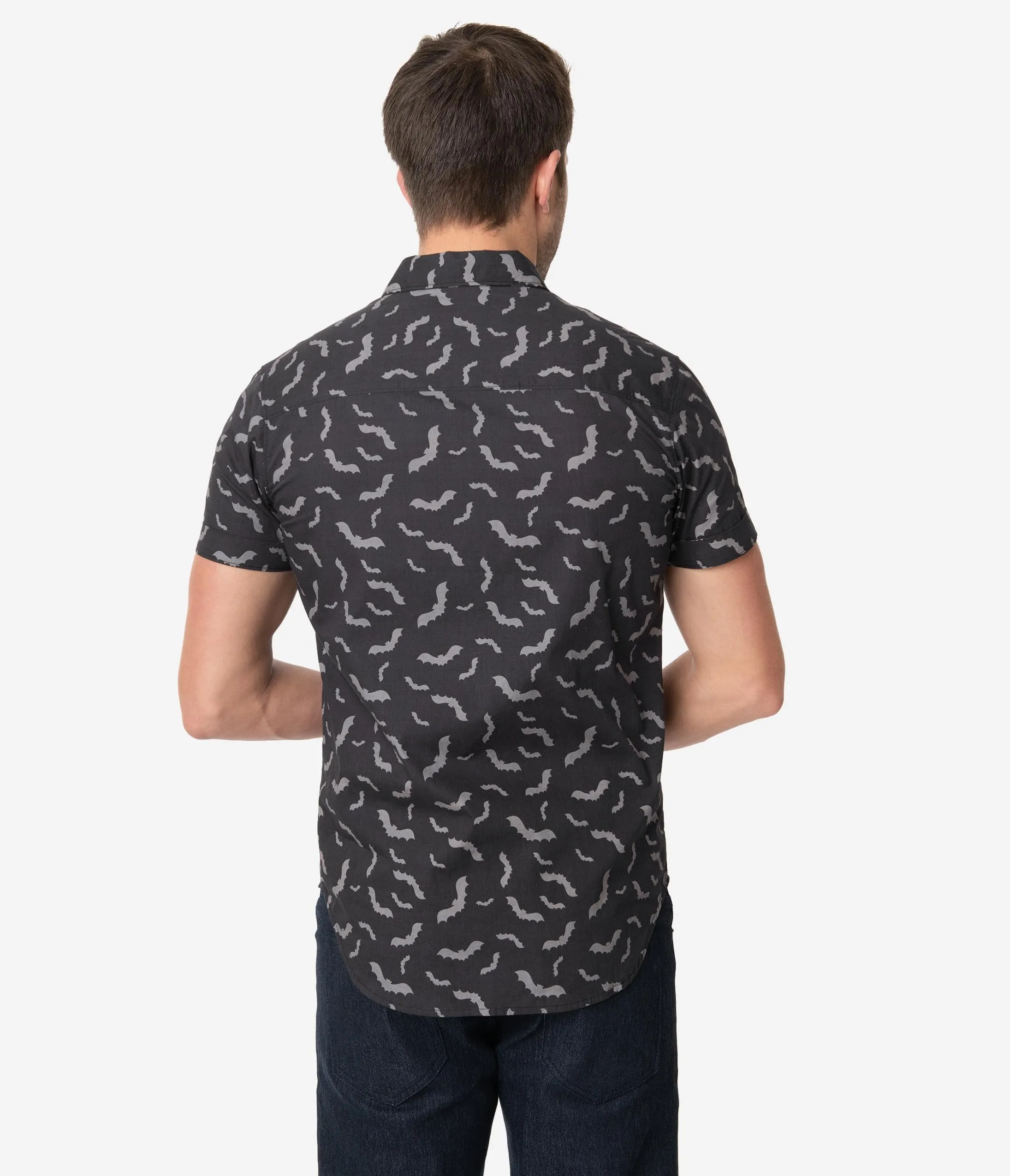 Unique Vintage Black & Grey Bat Print Mens Shirt