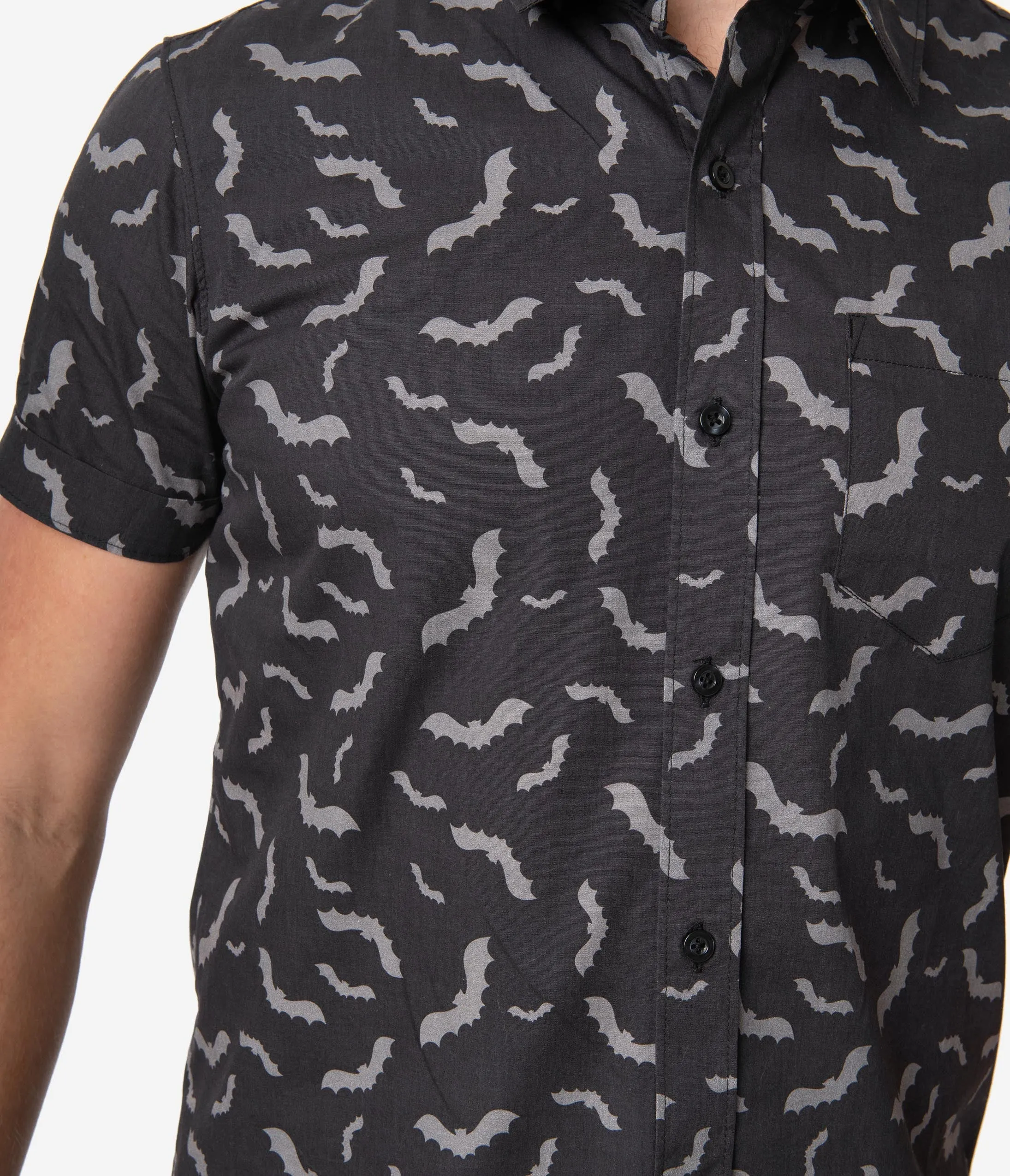 Unique Vintage Black & Grey Bat Print Mens Shirt