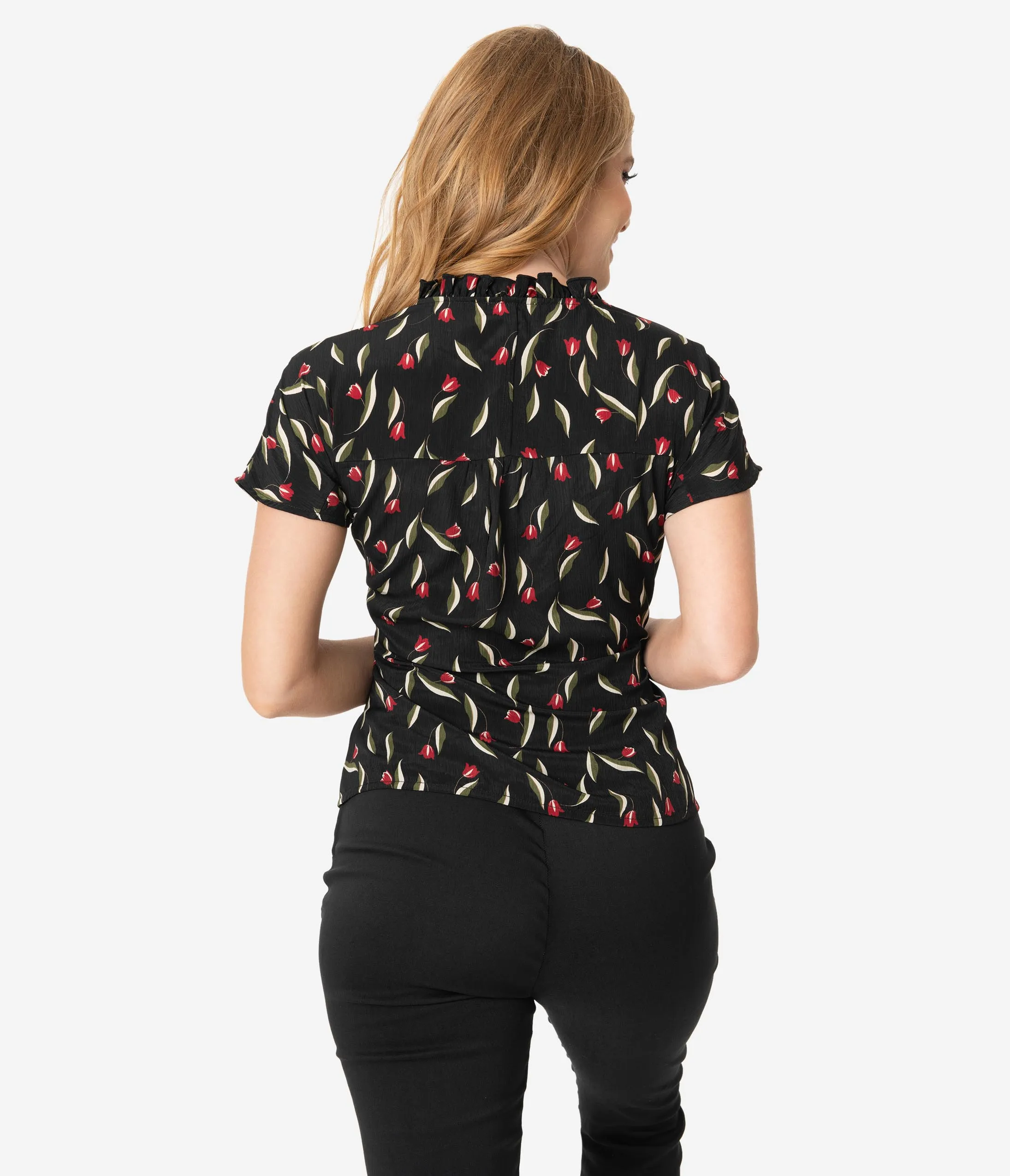 Unique Vintage Black & Red Floral Geraldine Blouse