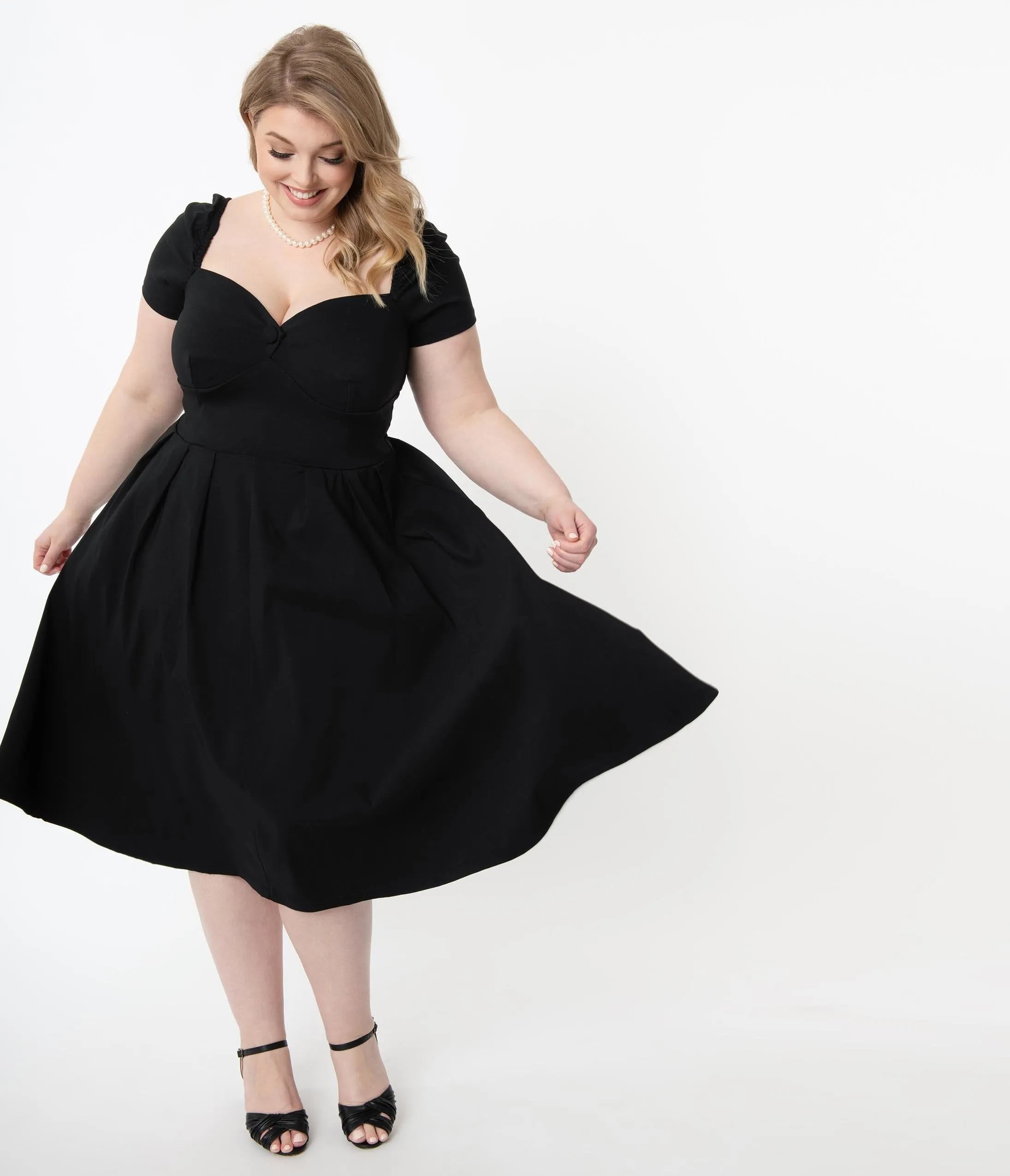Unique Vintage Plus Size 1950s Black Sweetheart Midge Swing Dress