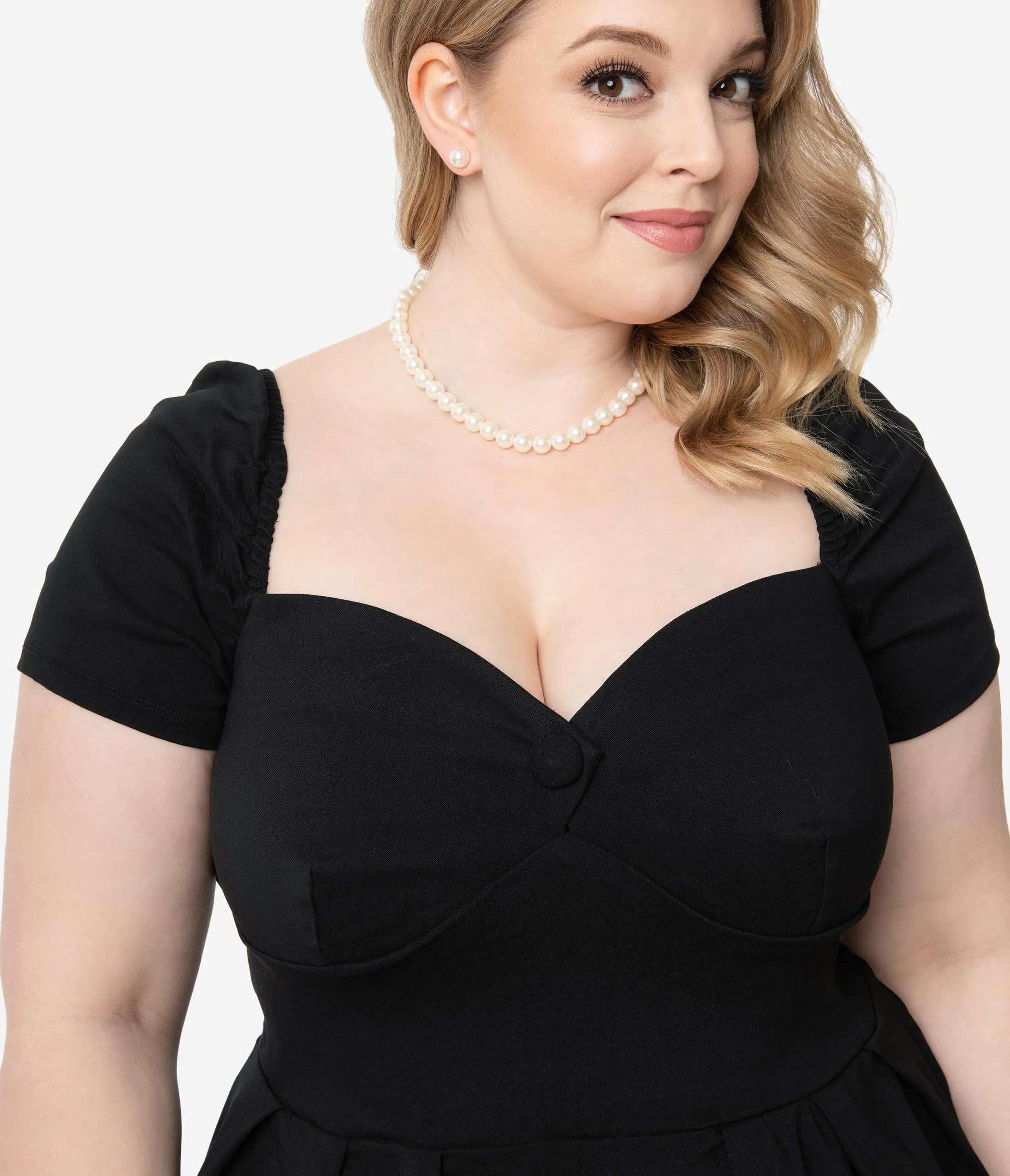 Unique Vintage Plus Size 1950s Black Sweetheart Midge Swing Dress