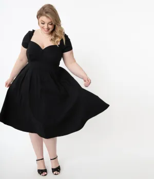 Unique Vintage Plus Size 1950s Black Sweetheart Midge Swing Dress