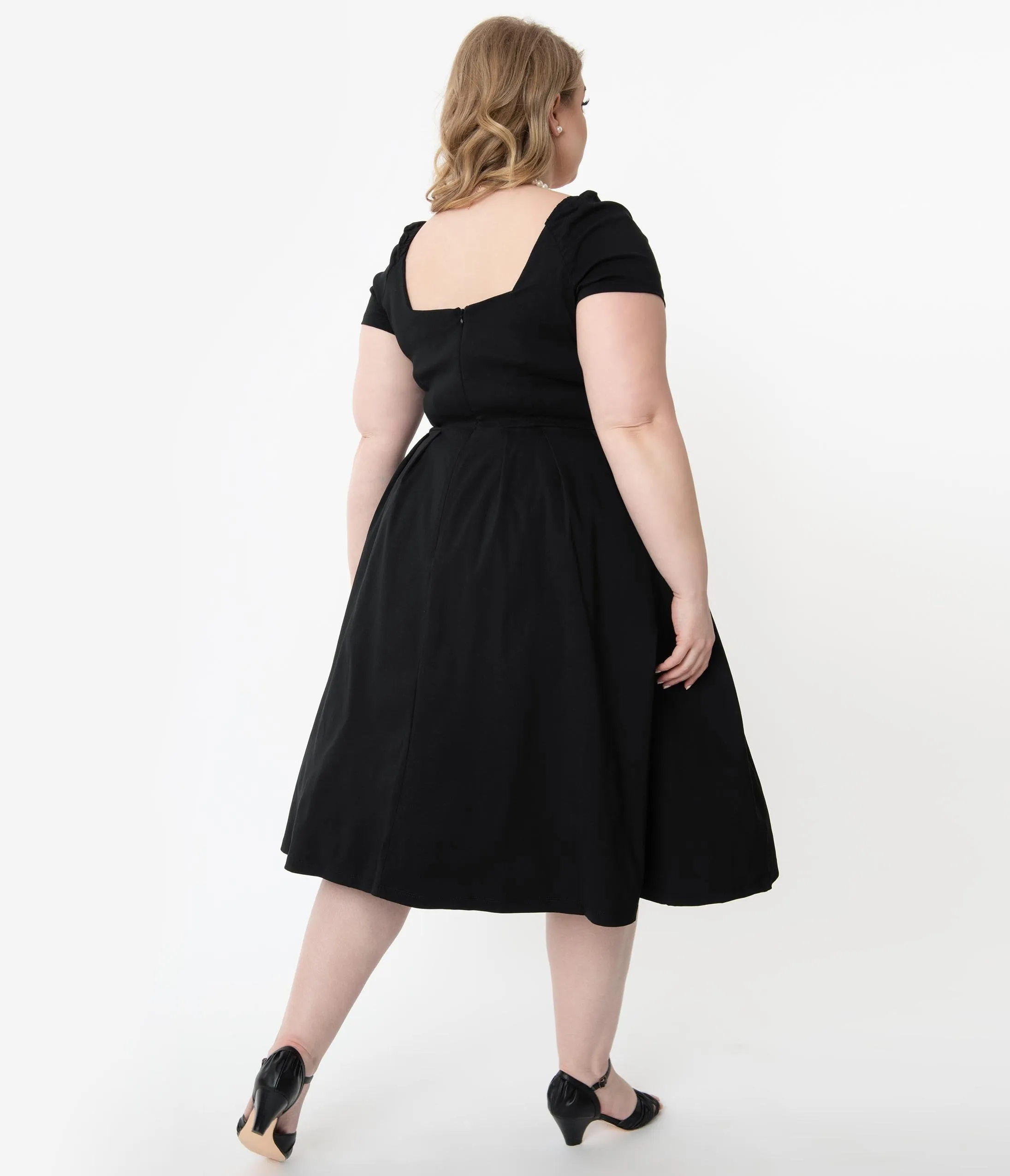 Unique Vintage Plus Size 1950s Black Sweetheart Midge Swing Dress