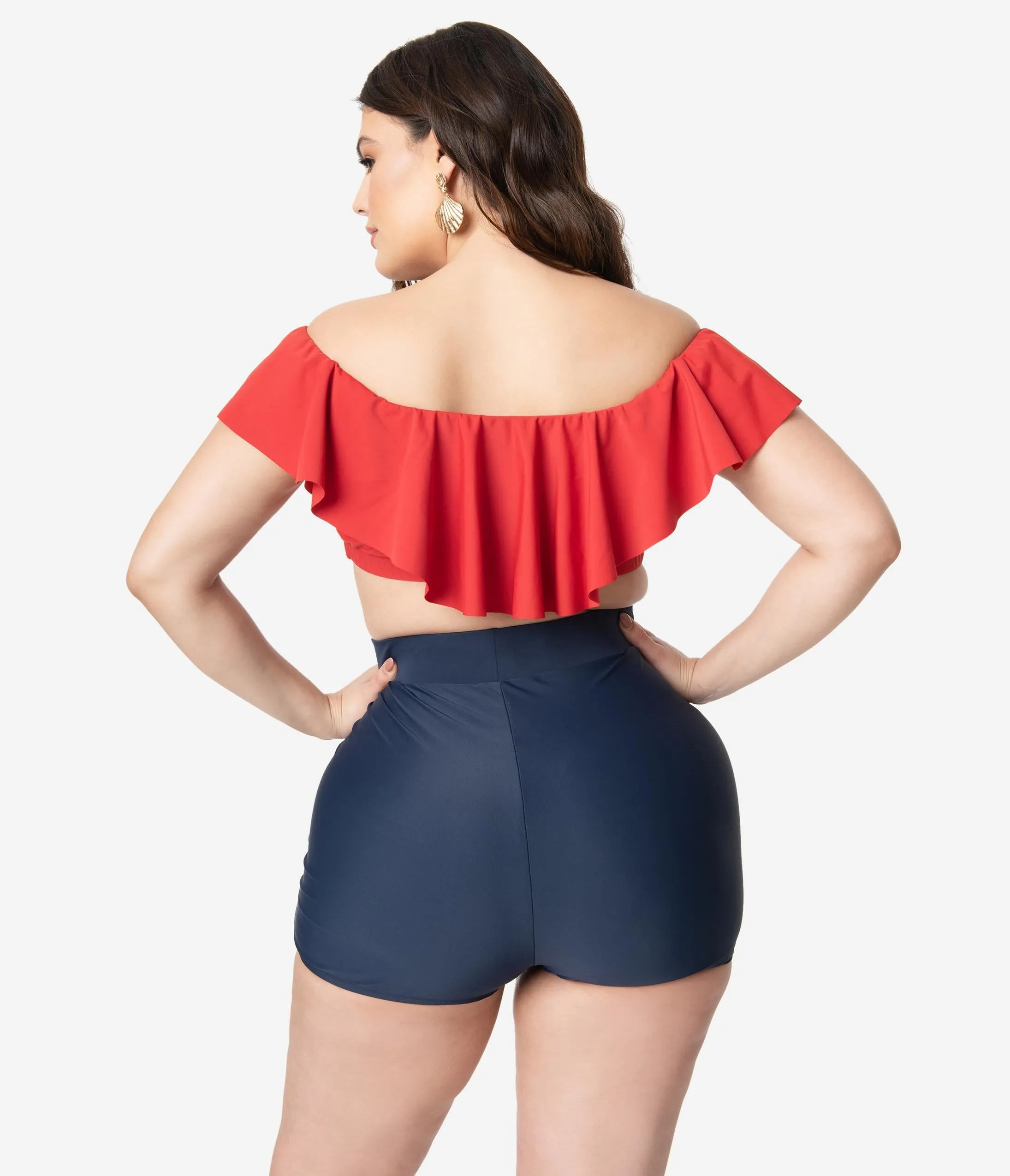 Unique Vintage Plus Size Red Ruffled Ramona Swim Top