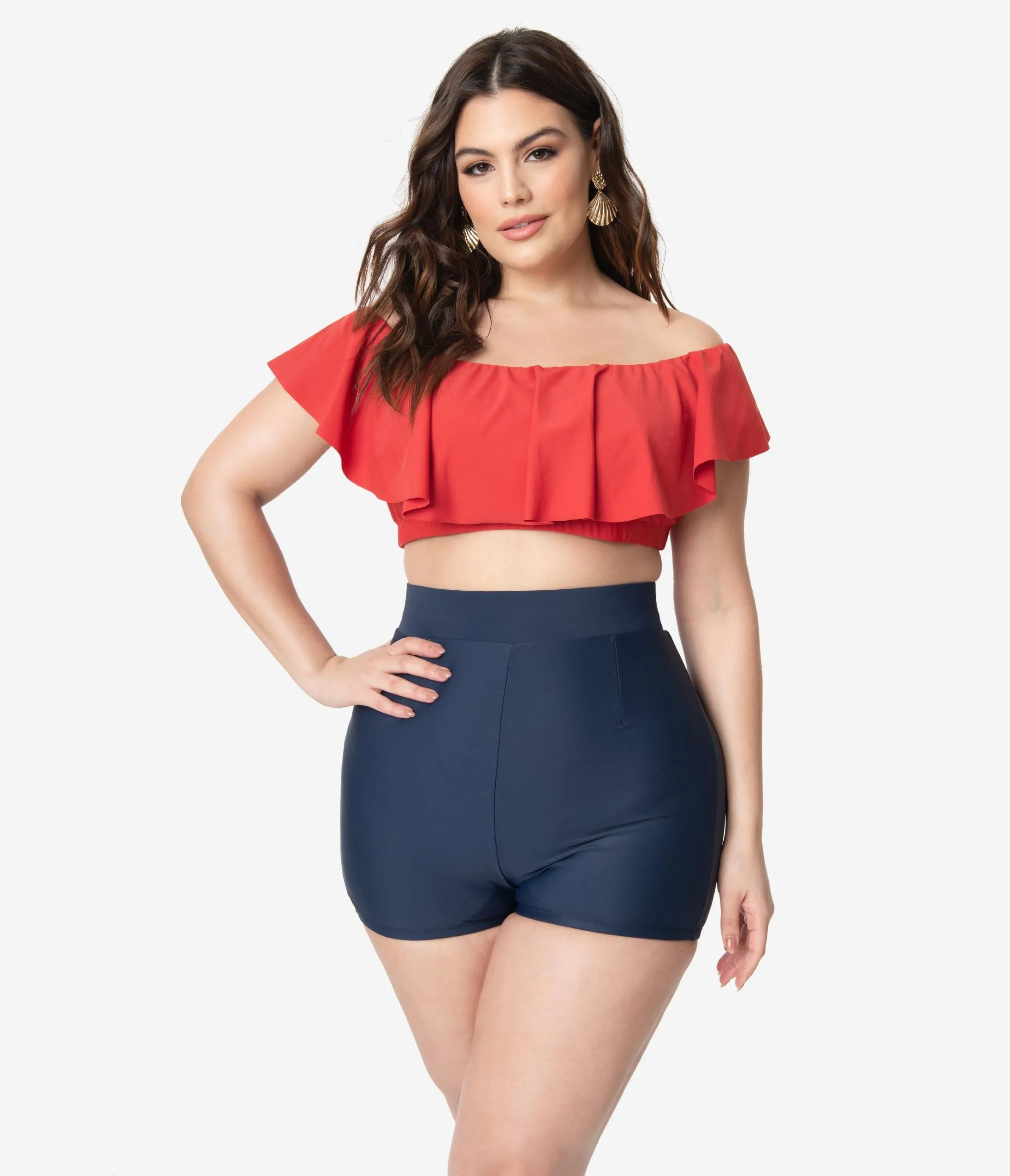 Unique Vintage Plus Size Red Ruffled Ramona Swim Top