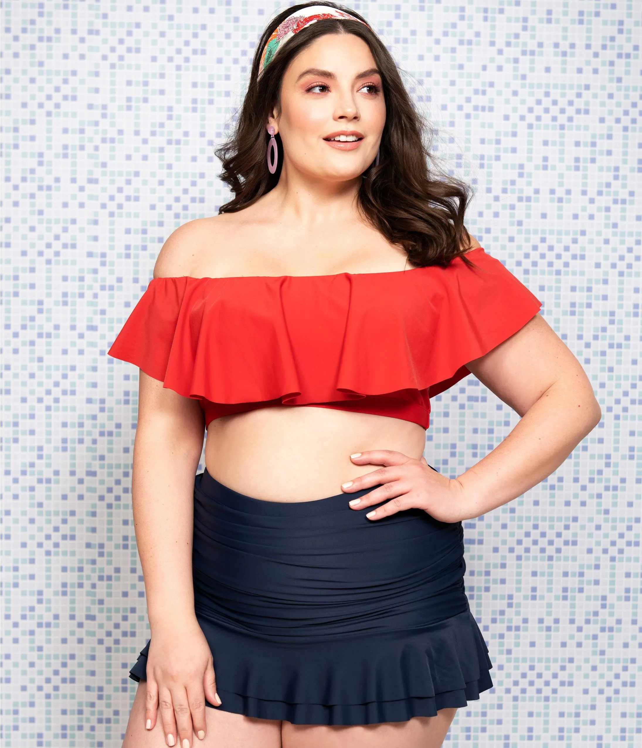 Unique Vintage Plus Size Red Ruffled Ramona Swim Top