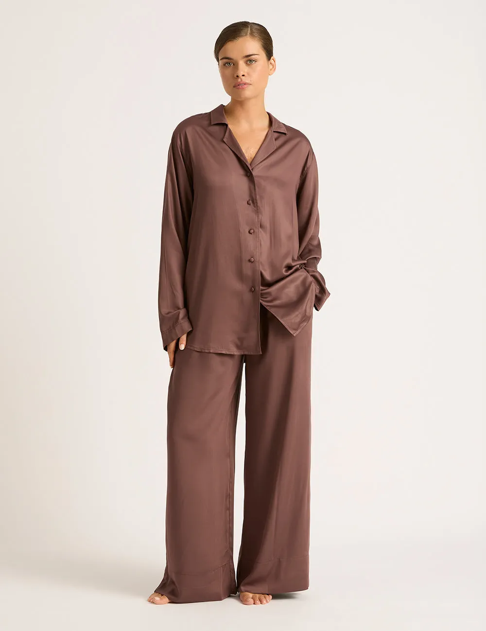 Vegan Silk Wide Leg Sleep Pant - Garnet