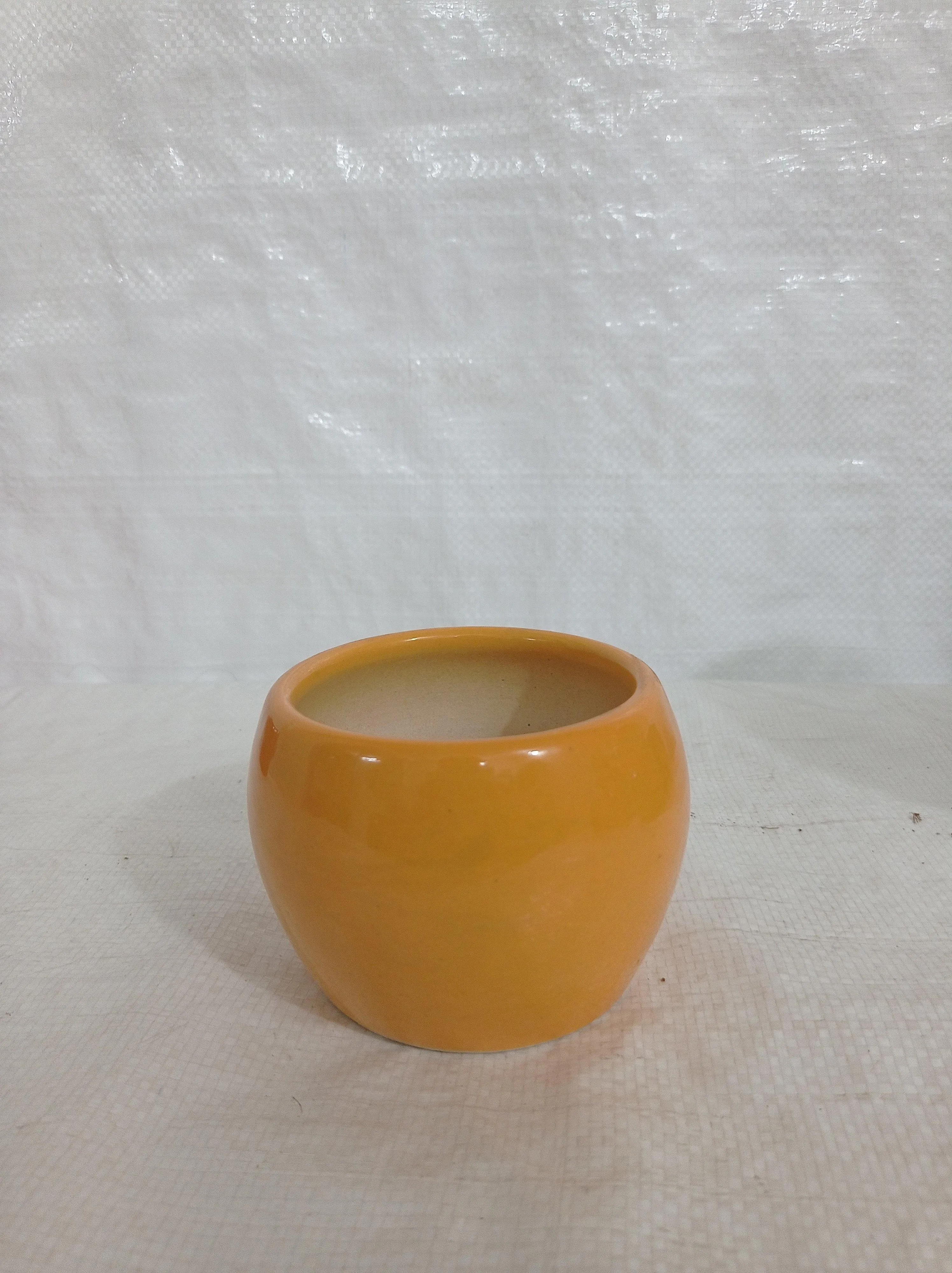 Vibrant Round Yellow Ceramic Plant Pot | Contemporary Home Decor