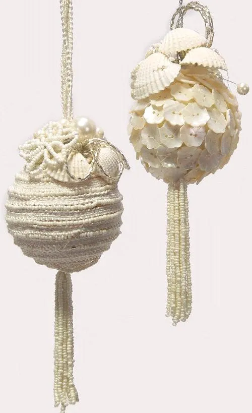 Vintage Pearly White Beaded 4-Pc. Ornament Set