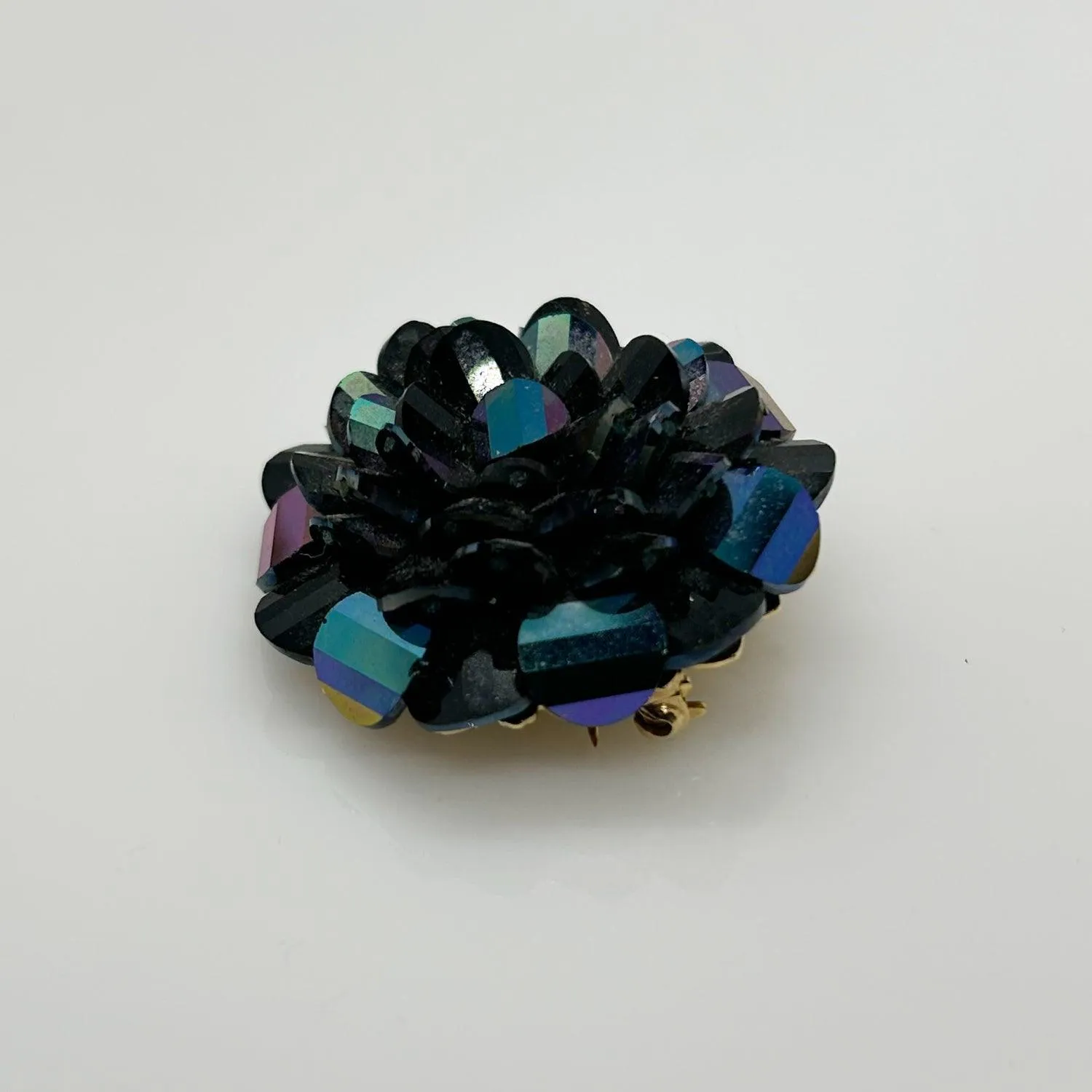 Vintage Unusual Black and Blue Iridescent Round Brooch