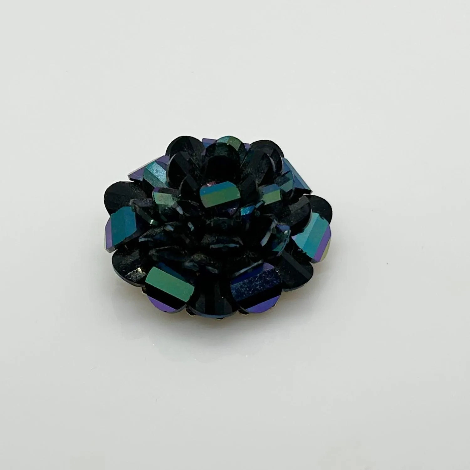 Vintage Unusual Black and Blue Iridescent Round Brooch