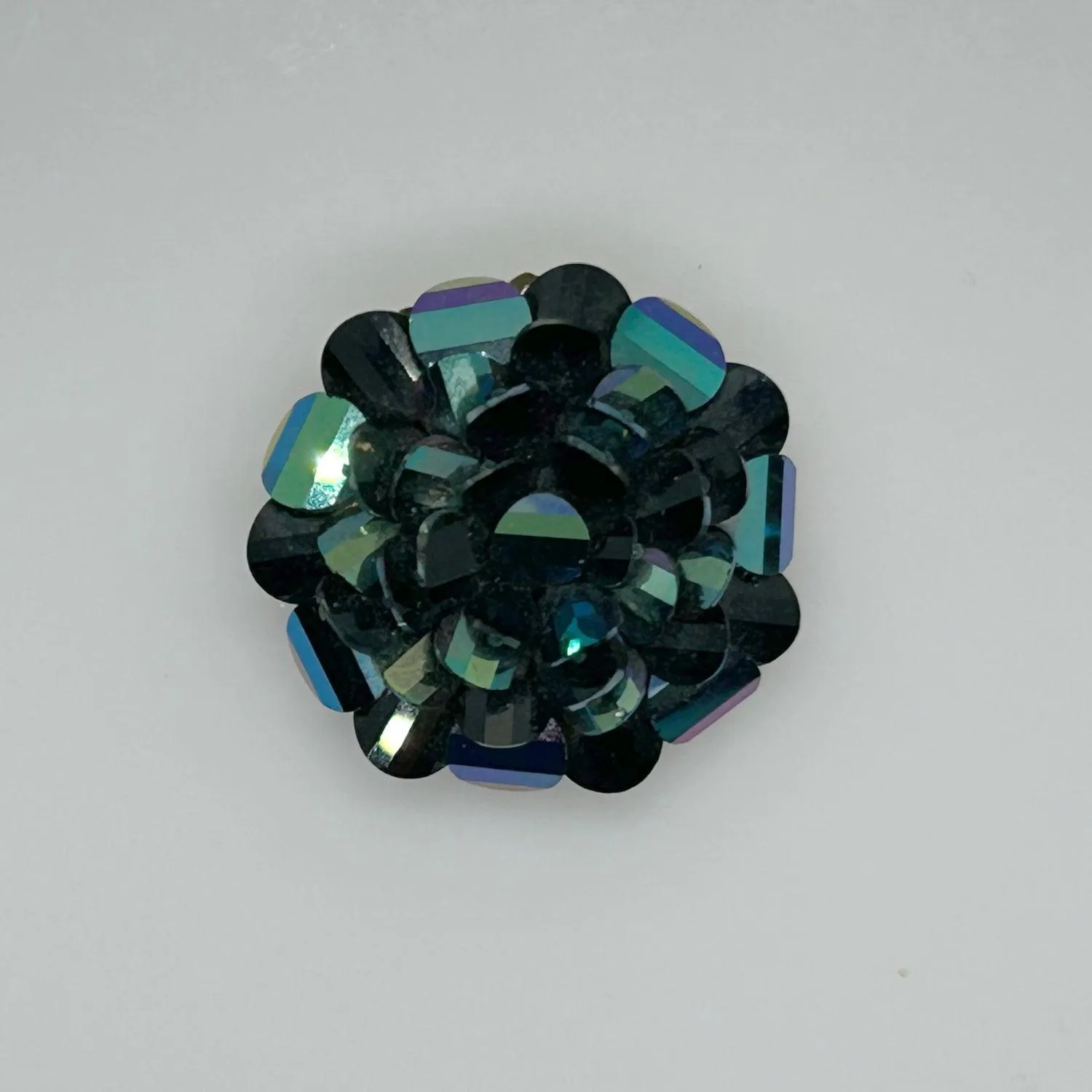 Vintage Unusual Black and Blue Iridescent Round Brooch