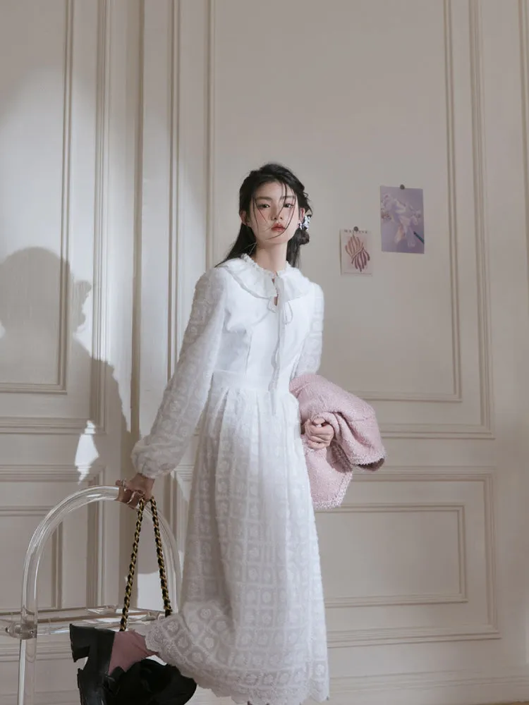 White velvet embroidered dress【s0000005791】