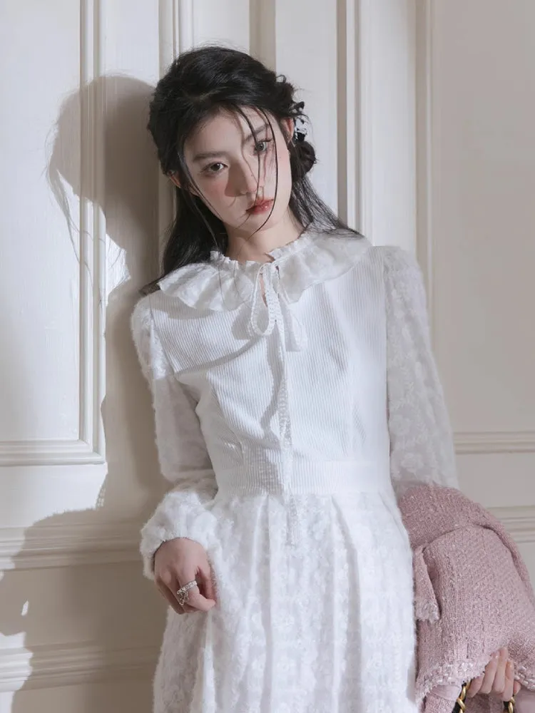 White velvet embroidered dress【s0000005791】