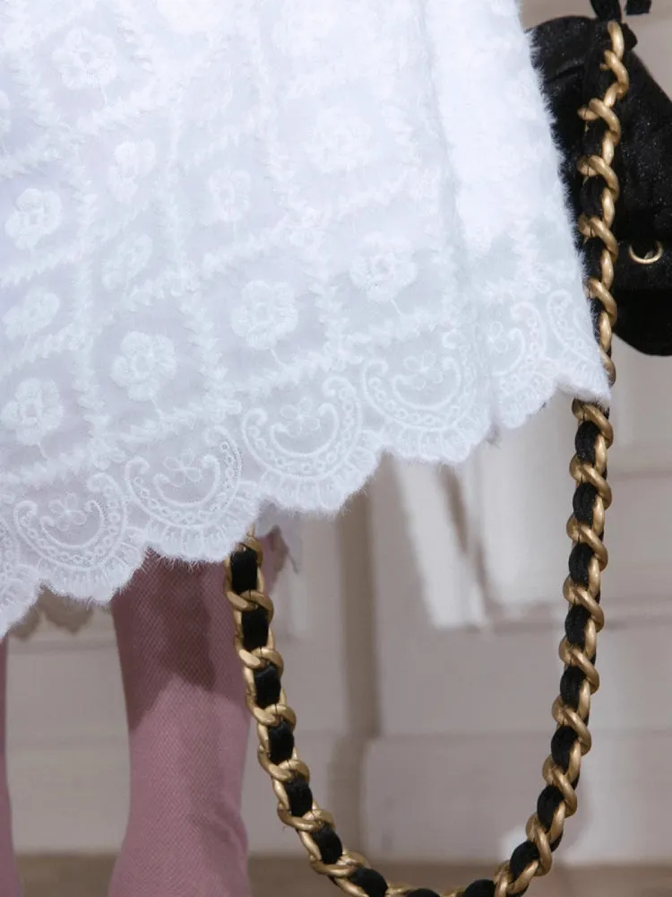 White velvet embroidered dress【s0000005791】