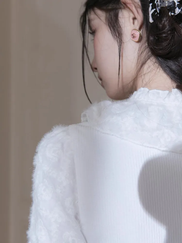 White velvet embroidered dress【s0000005791】