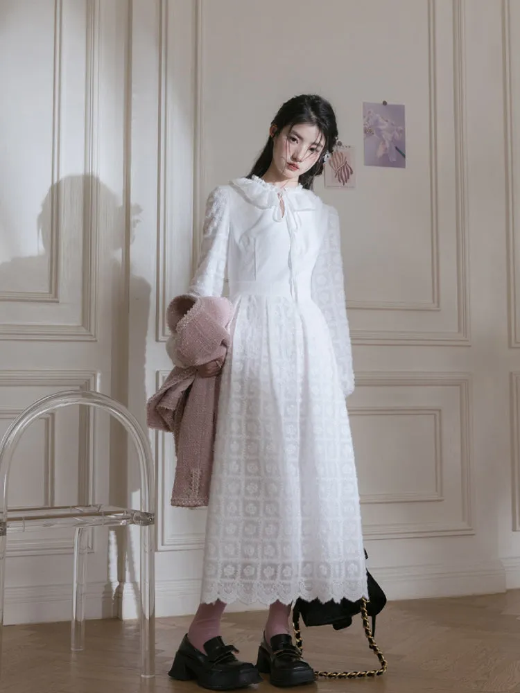 White velvet embroidered dress【s0000005791】