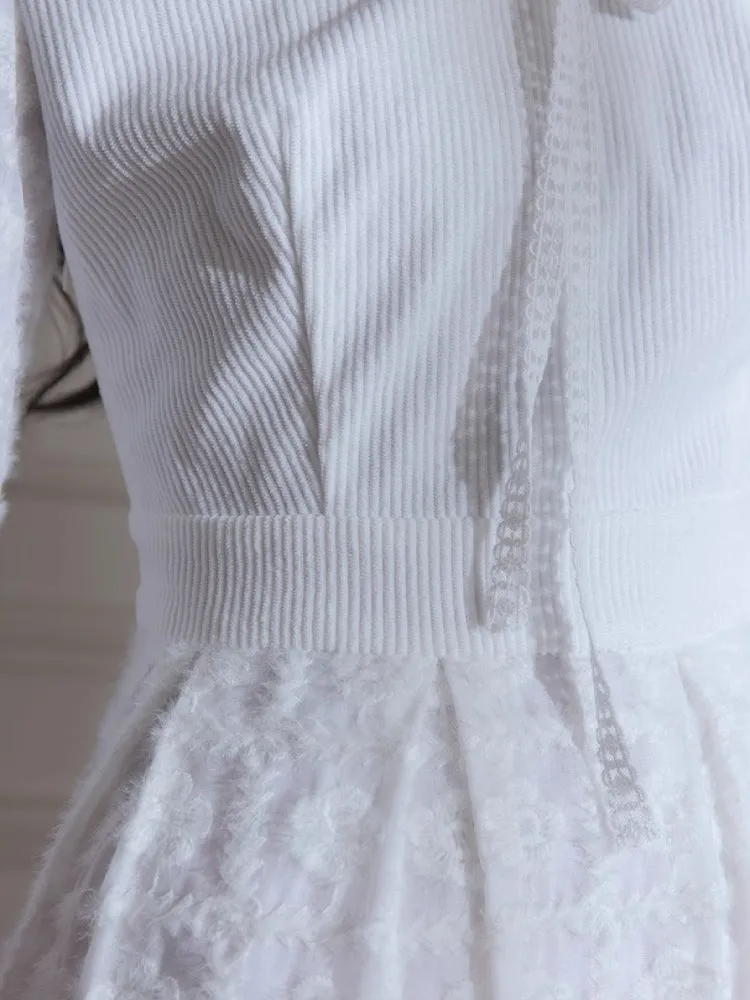 White velvet embroidered dress【s0000005791】
