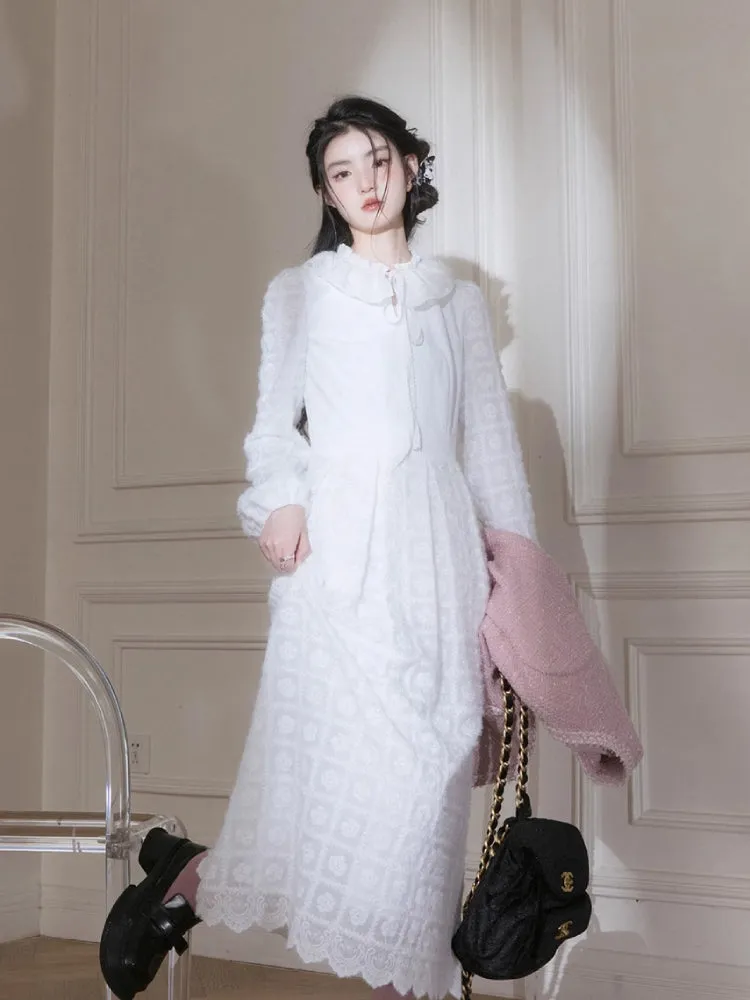 White velvet embroidered dress【s0000005791】