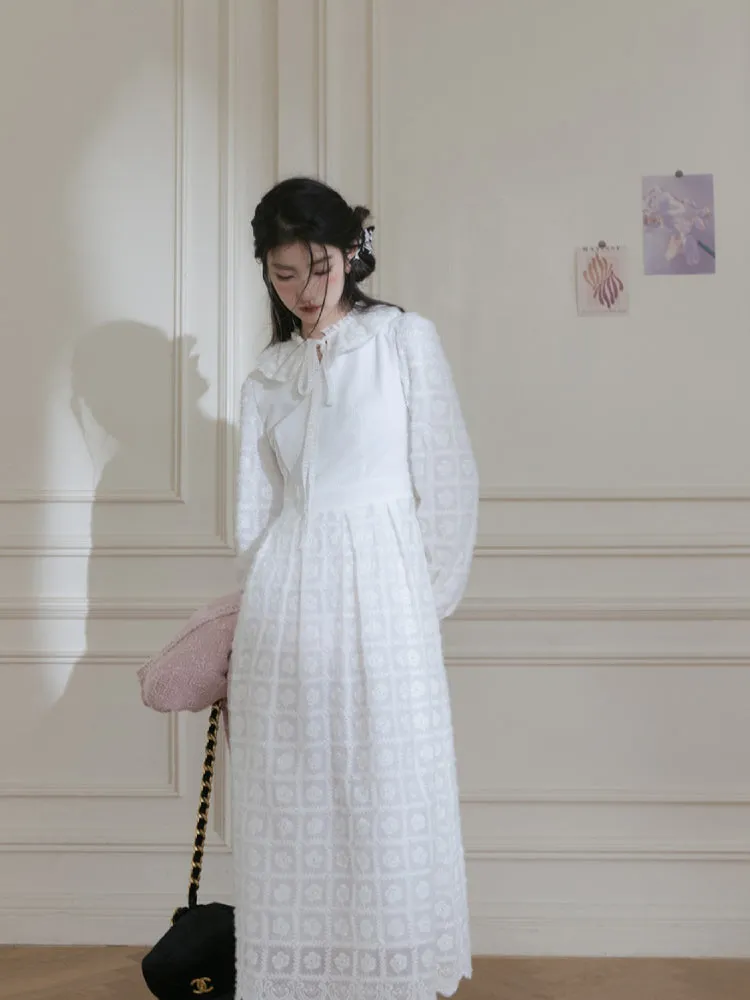 White velvet embroidered dress【s0000005791】