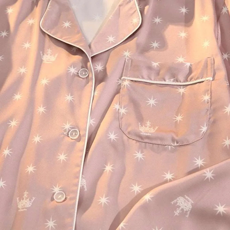 Women's Thin Ice Silk Satin and Lace Two-piece Pajamas Set