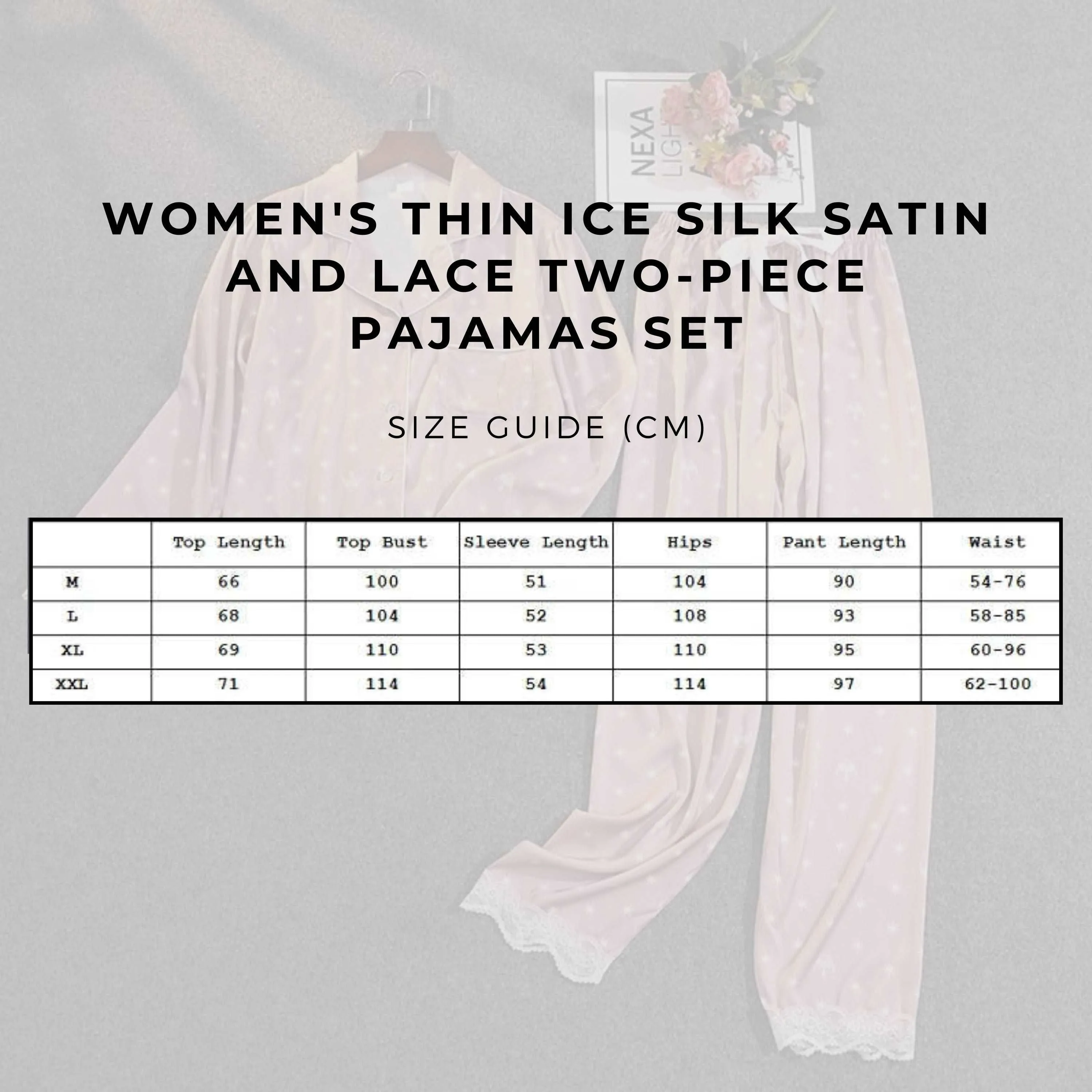 Women's Thin Ice Silk Satin and Lace Two-piece Pajamas Set
