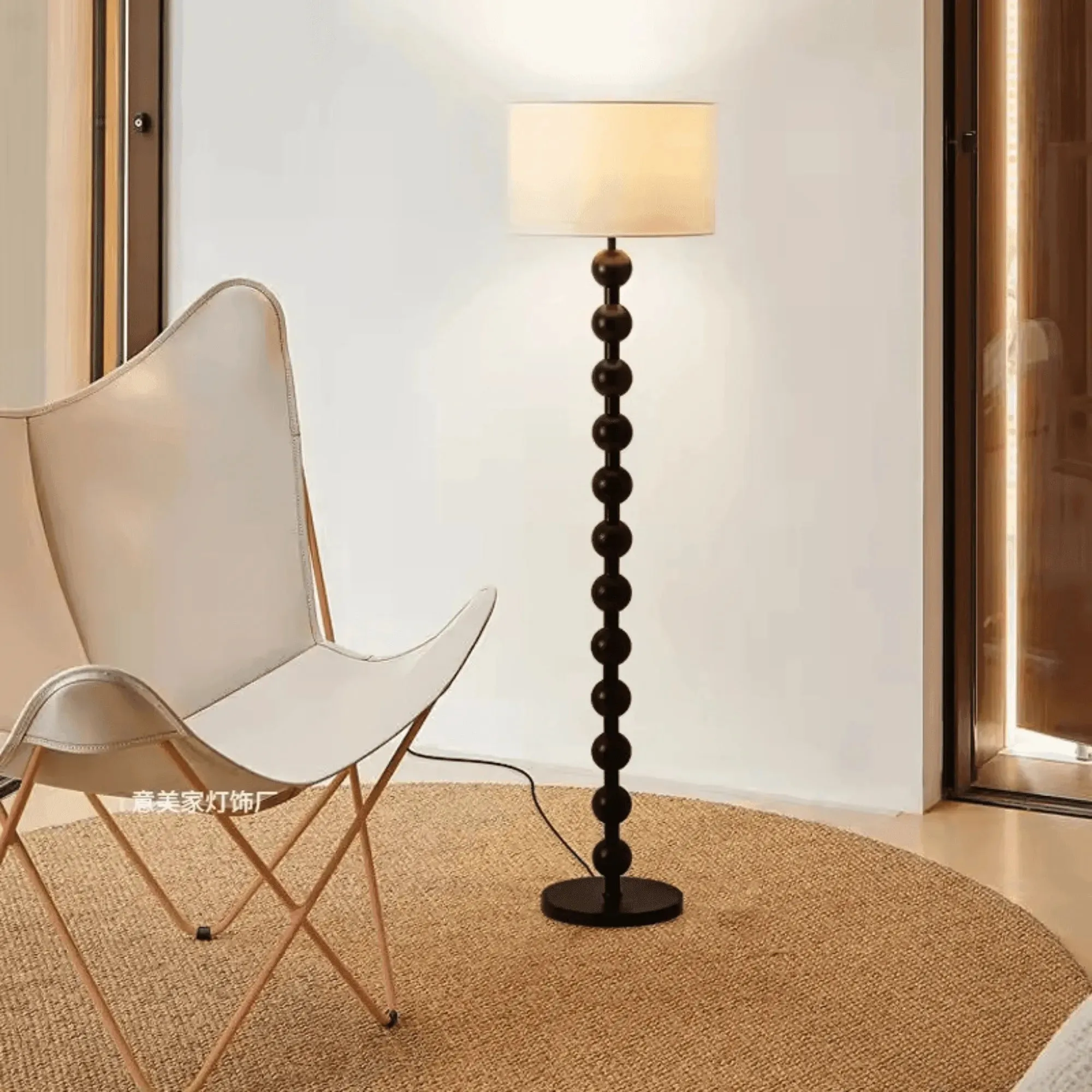 Wooden Twist Hugo Rollie Design Modern Round Shape Aluminum Floor Lamp with Soft Fabric Shade Stylish Ambient Lighting