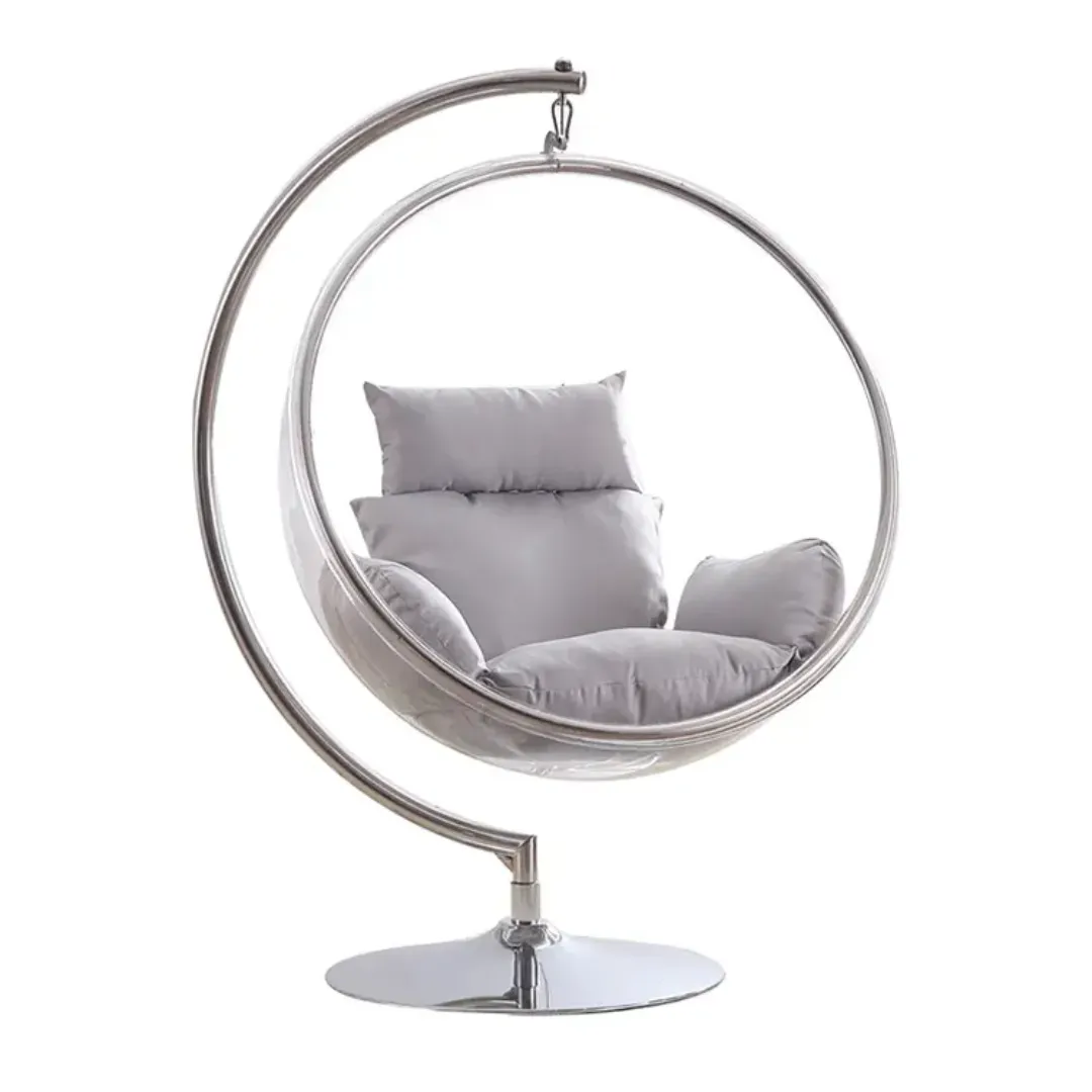 Wooden Twist Modern Transparent Acrylic Ball Bubble Swing Chair ( Silver )