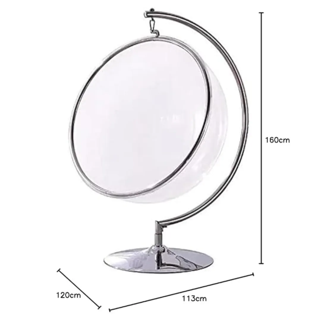 Wooden Twist Modern Transparent Acrylic Ball Bubble Swing Chair ( Silver )
