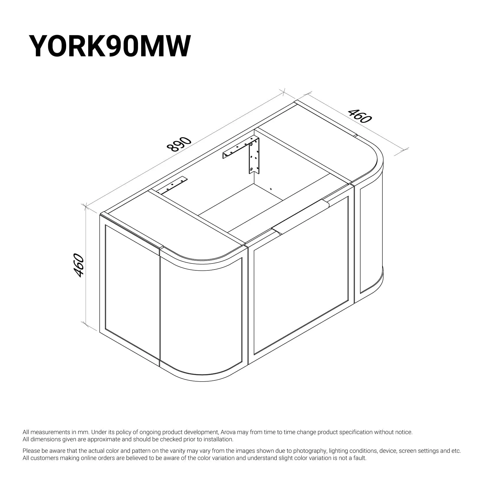 York 900mm Curved Wall Hung Vanity Matte White   Luxe Stone Top