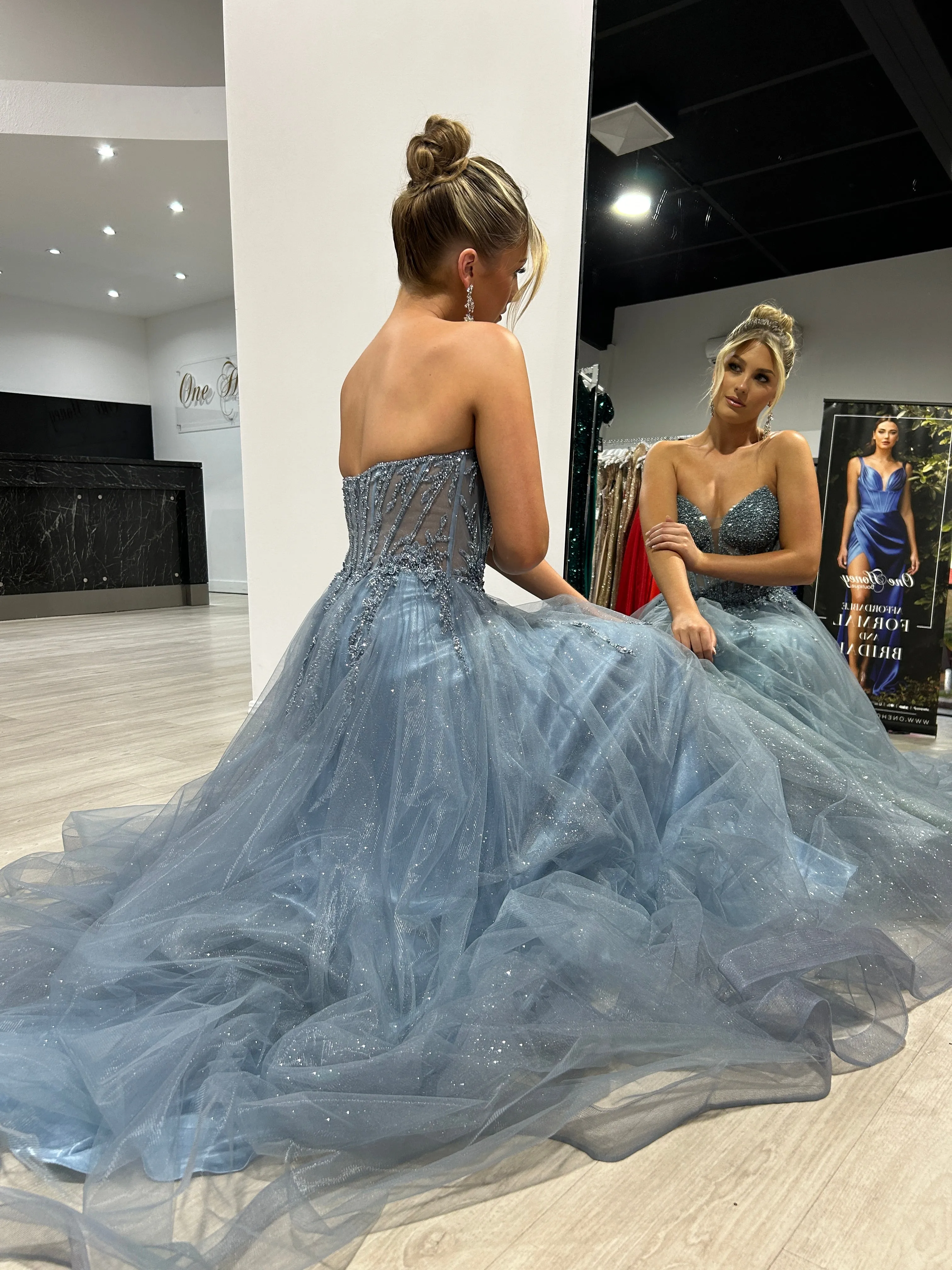 YZMA Strapless Bustier Tulle A-Line Formal Dress
