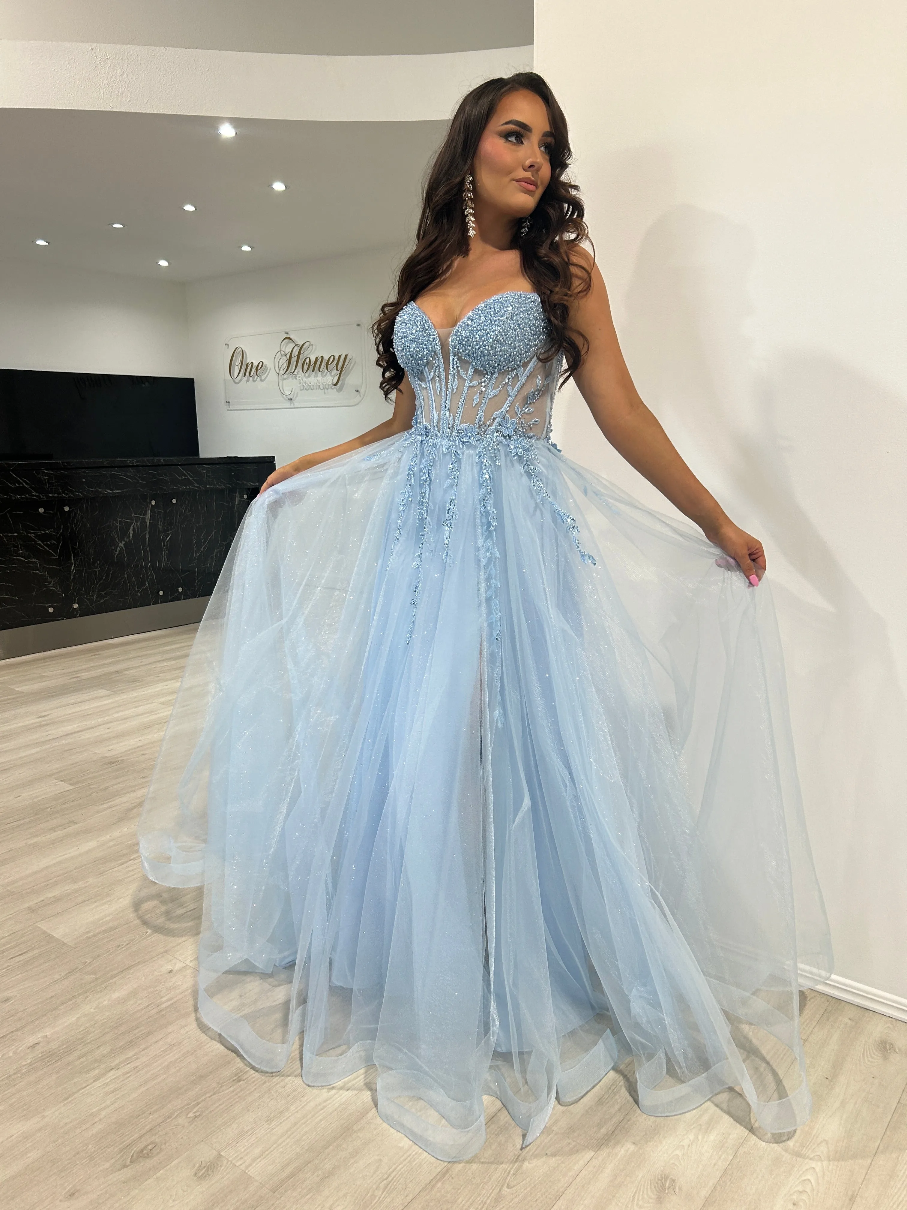 YZMA Strapless Bustier Tulle A-Line Formal Dress