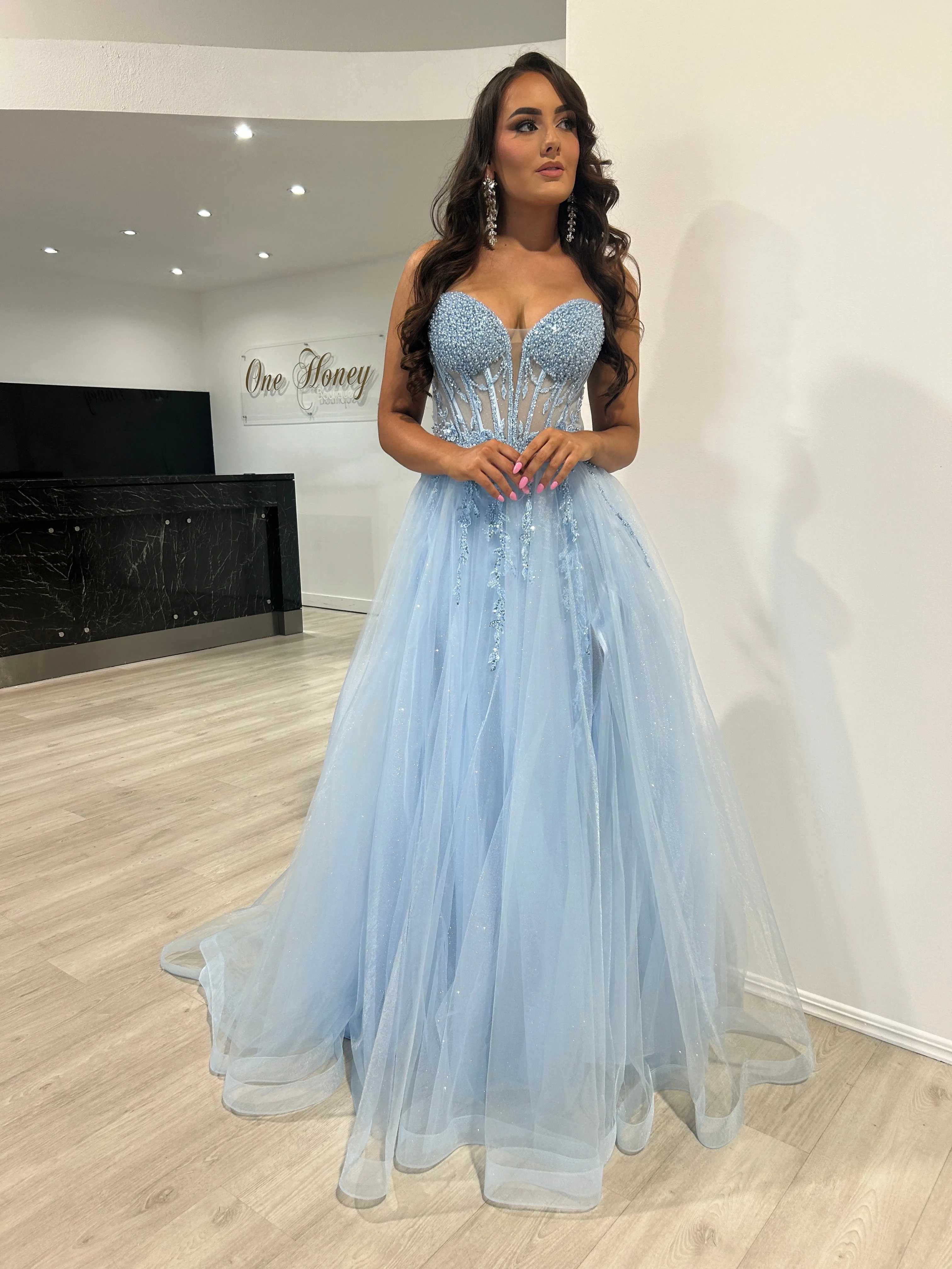 YZMA Strapless Bustier Tulle A-Line Formal Dress